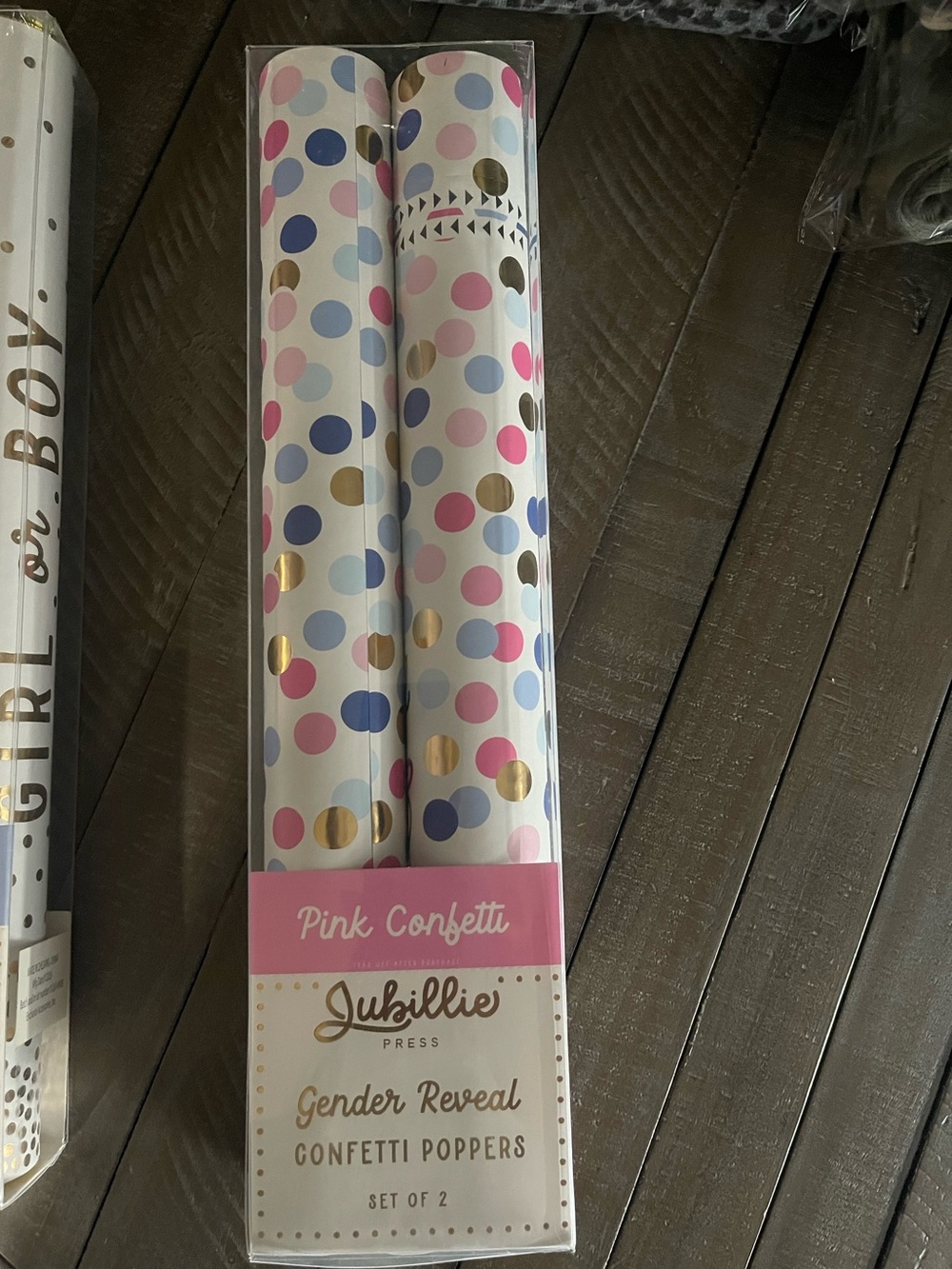 Jubilee Press Pink Confetti Gender Reveal Poppers - Set of 2 “Girl”